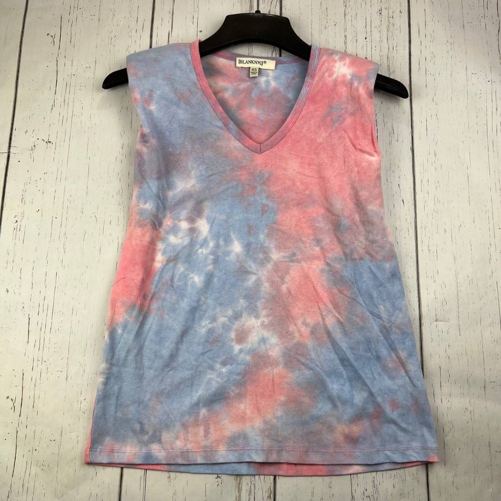 Lot of 2 BlankNYC XS V-Neck Tie Dye Shirt with Shoulder Pads New Women